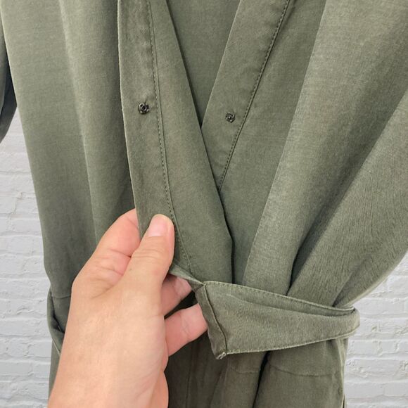 French Connection Olive Tencel Jumpsuit 8 Wrap Tie Military Casual - Picture 11 of 16
